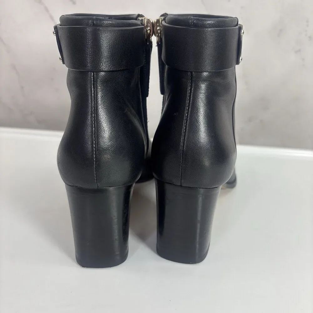 Kate Spade New York Platform Black Leather Ankle Boots 6 B 36 Block Heel chic